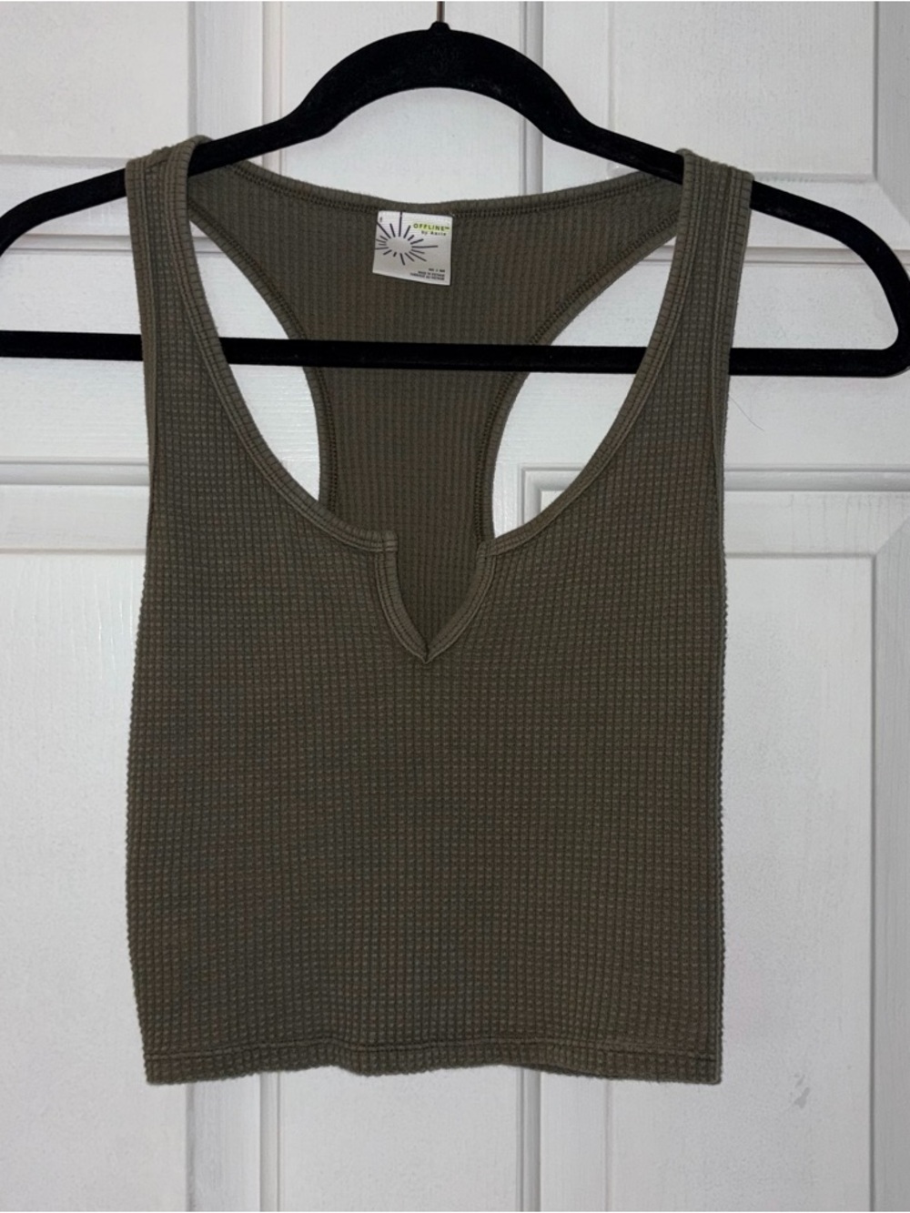 OFFLINE By Aerie Olive Wow! Waffle Cropped Lightweight Tank